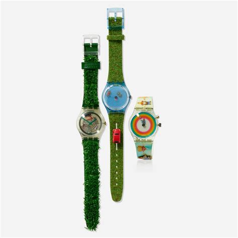 swatch watch w fake grass band